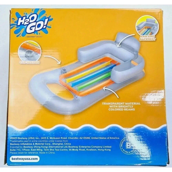 H2O Bestway Summer Colors Arm and Backrest Cup Holder Pool Floating Lounge NWB - Picture 2 of 6